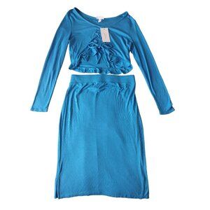 Ingrid Isabel, Midi skirt and short top set, of Rayon and Spandex, Blue color.